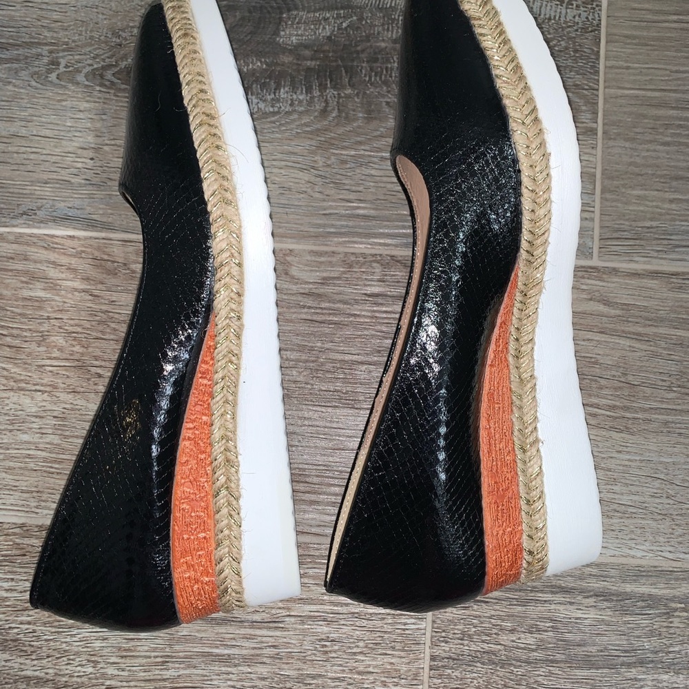 Black Slip-On Espadrille Flats with Orange Accent